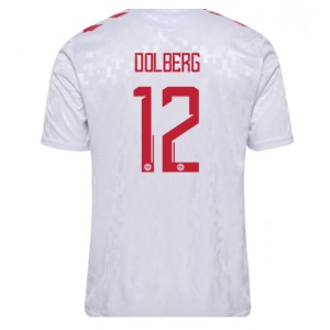 Tanska Kasper Dolberg #12 Jalkapallovaatteet Vieraspaita EM-Kisat 2024 Lyhythihainen